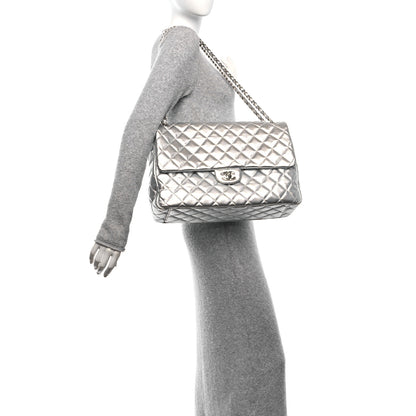 Chanel Metallic Lambskin Quilted XXL Travel Flap Bag Silver 2 of 10