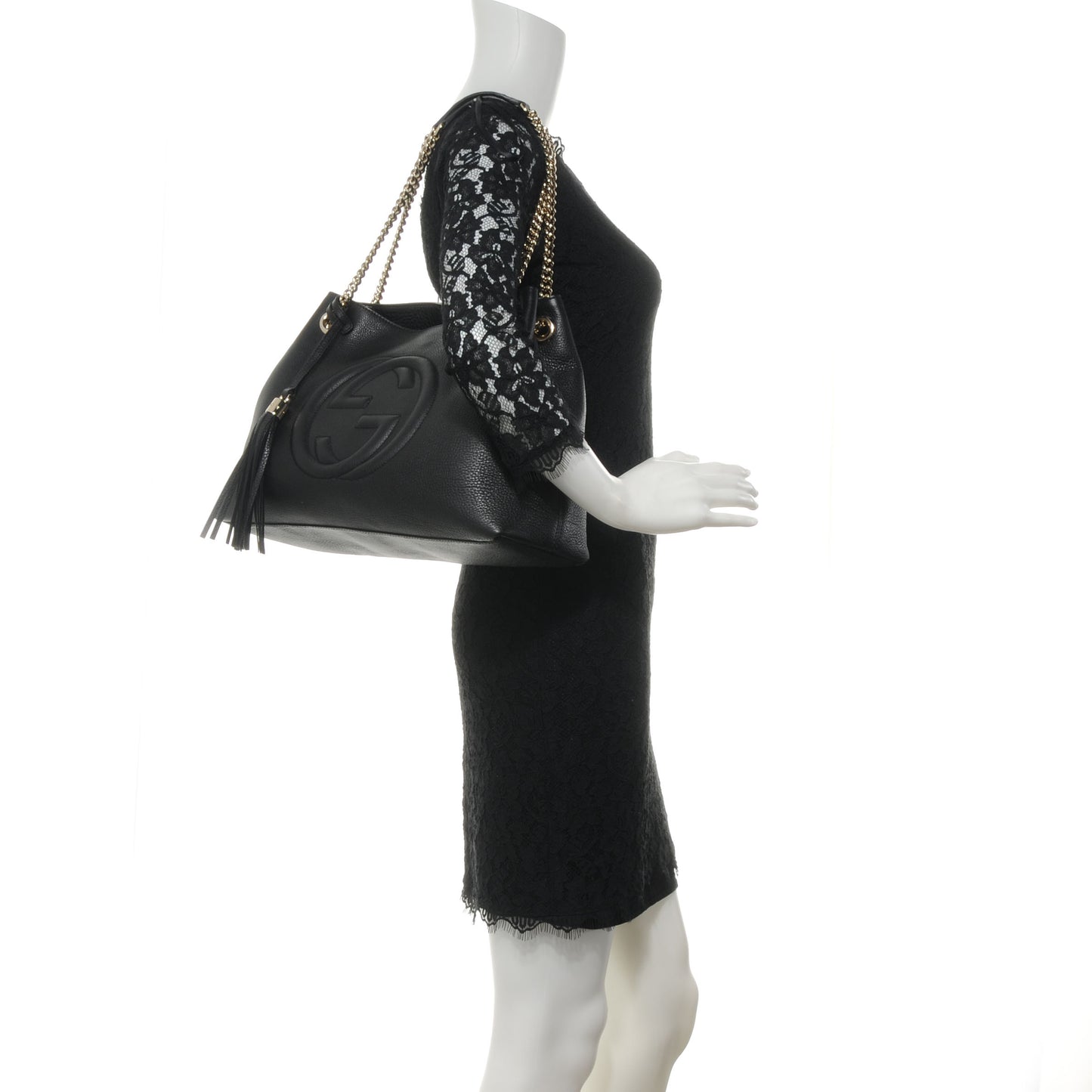 Pebbled Calfskin Medium Soho Chain Shoulder Bag Black