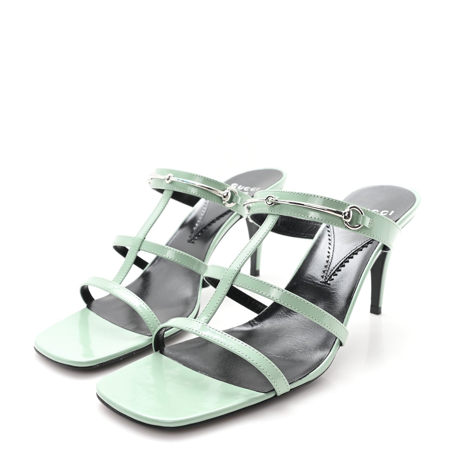 Regent Calfskin Horsebit Mid Heel Sandals 39 Pacific Green