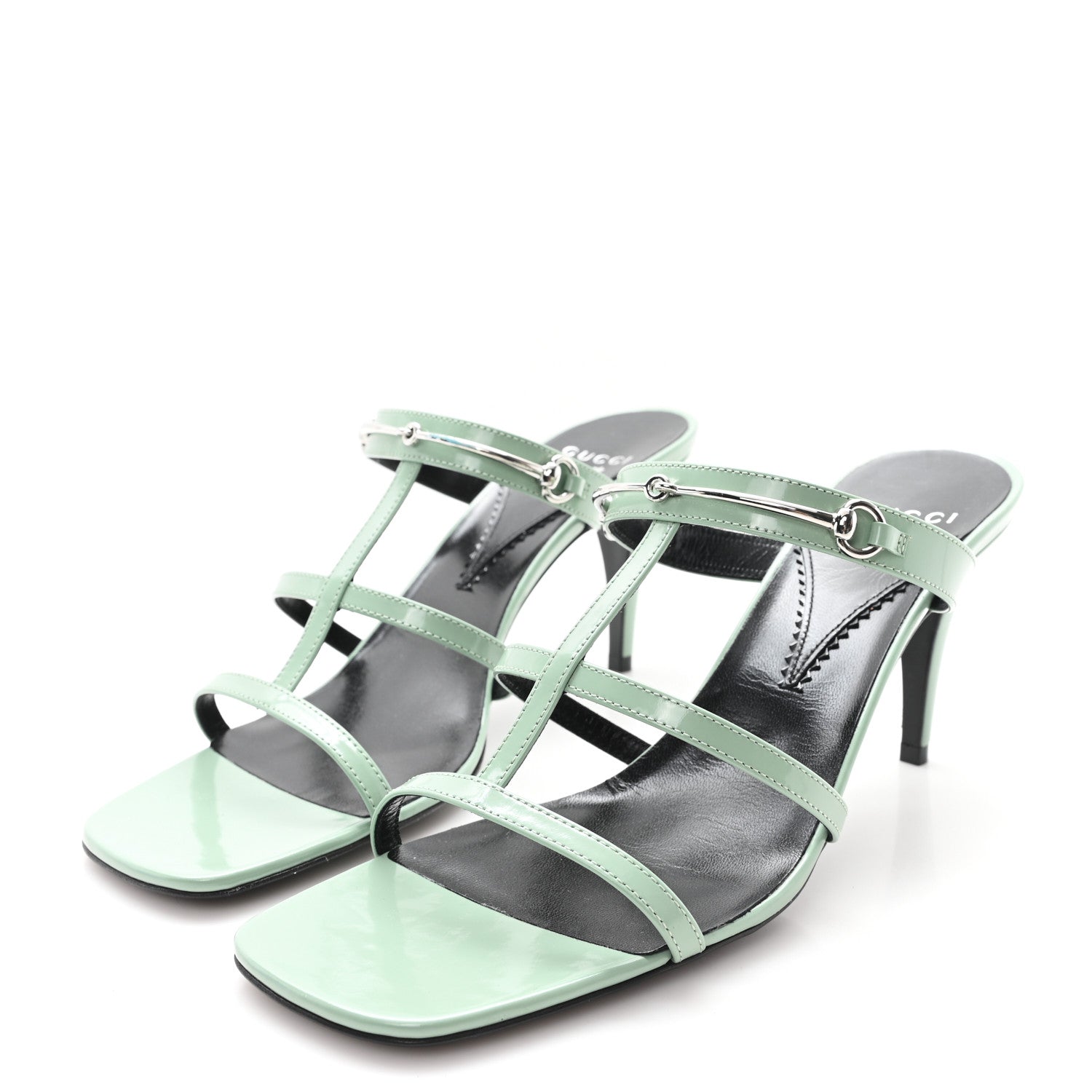 Gucci Regent Calfskin Horsebit Mid Heel Sandals 39 Pacific Green 4 of 9
