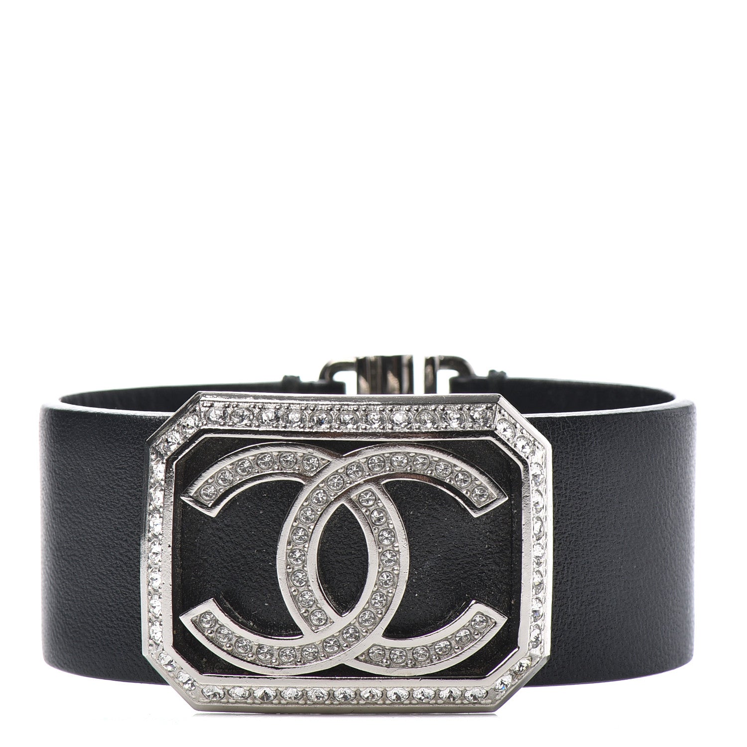 Chanel Calfskin Crystal CC Cuff Bracelet M Black 1 of 5