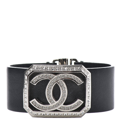 Chanel Calfskin Crystal CC Cuff Bracelet M Black 1 of 5