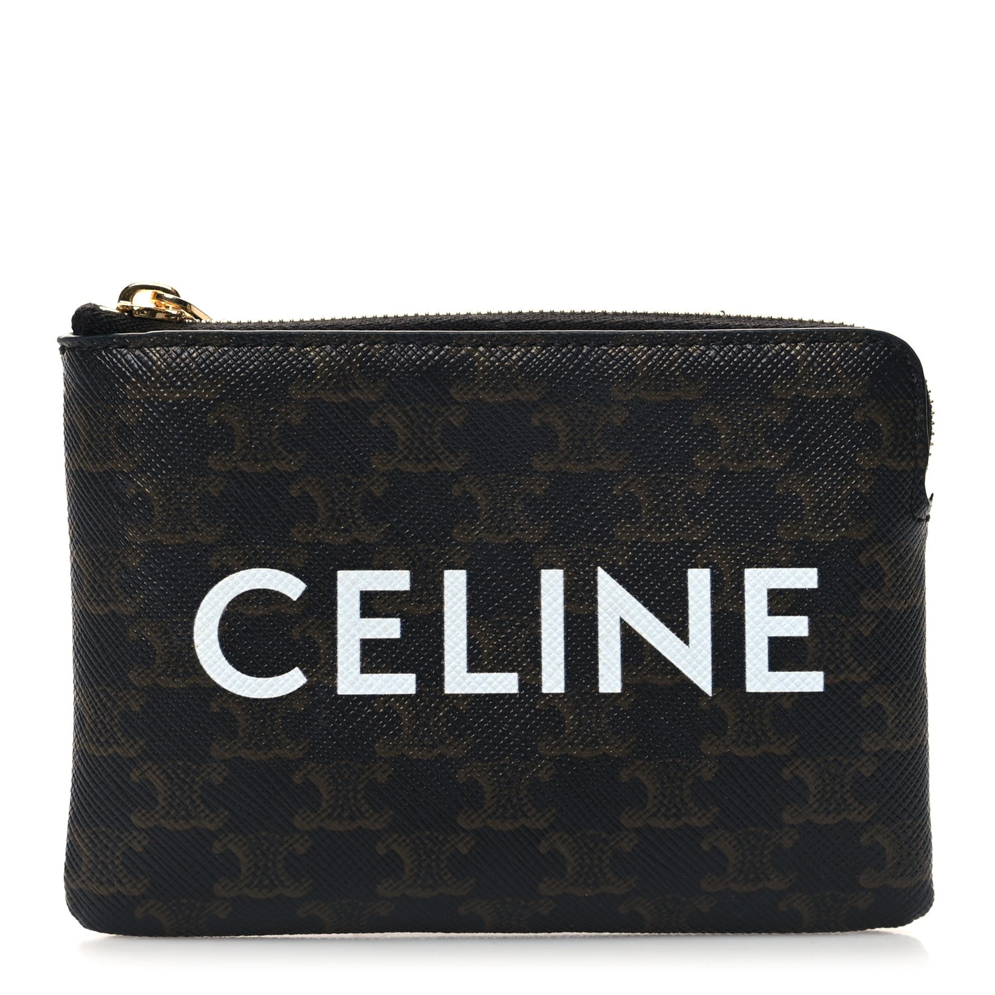 Triomphe Canvas Logo Coin and Card Pouch With Hook Black