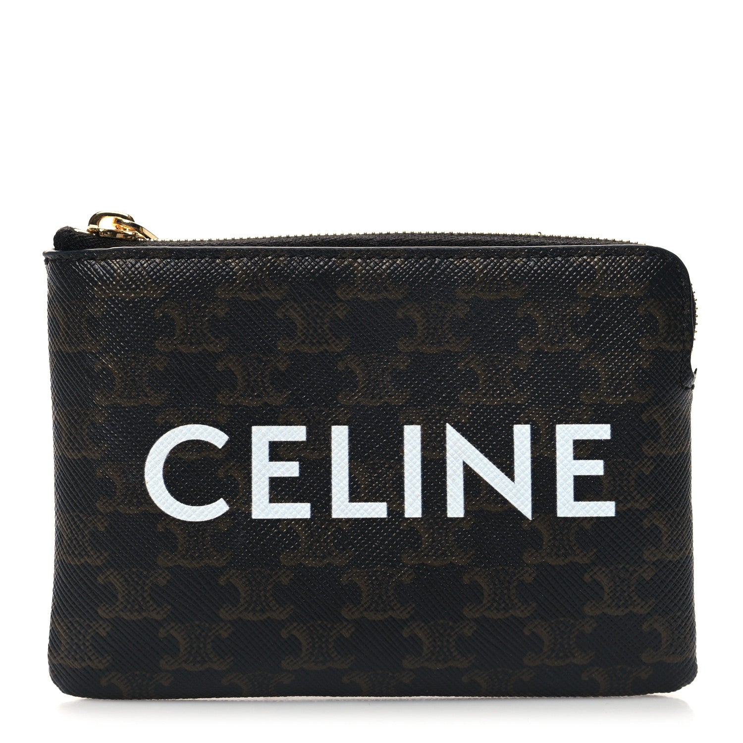 Celine Triomphe Canvas Logo Coin and Card Pouch With Hook Black 1 of 7