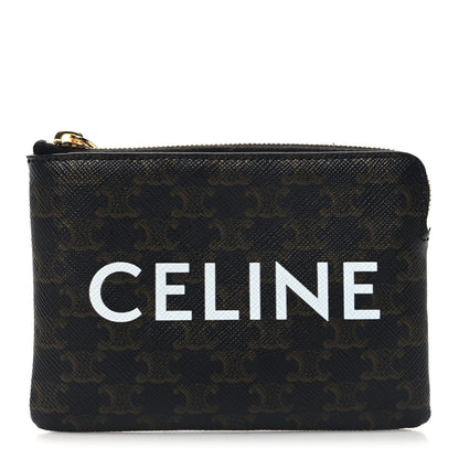 Celine Triomphe Canvas Logo Coin and Card Pouch With Hook Black 1 of 7