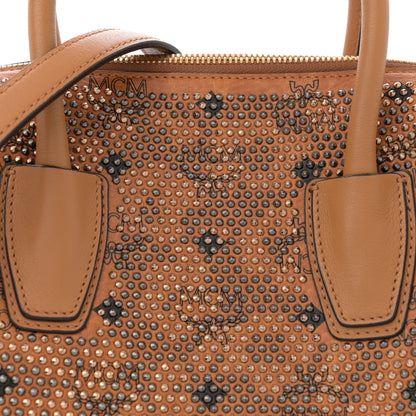 MCM Visetos Calfskin Studded Boston Bag Cognac 8 of 11
