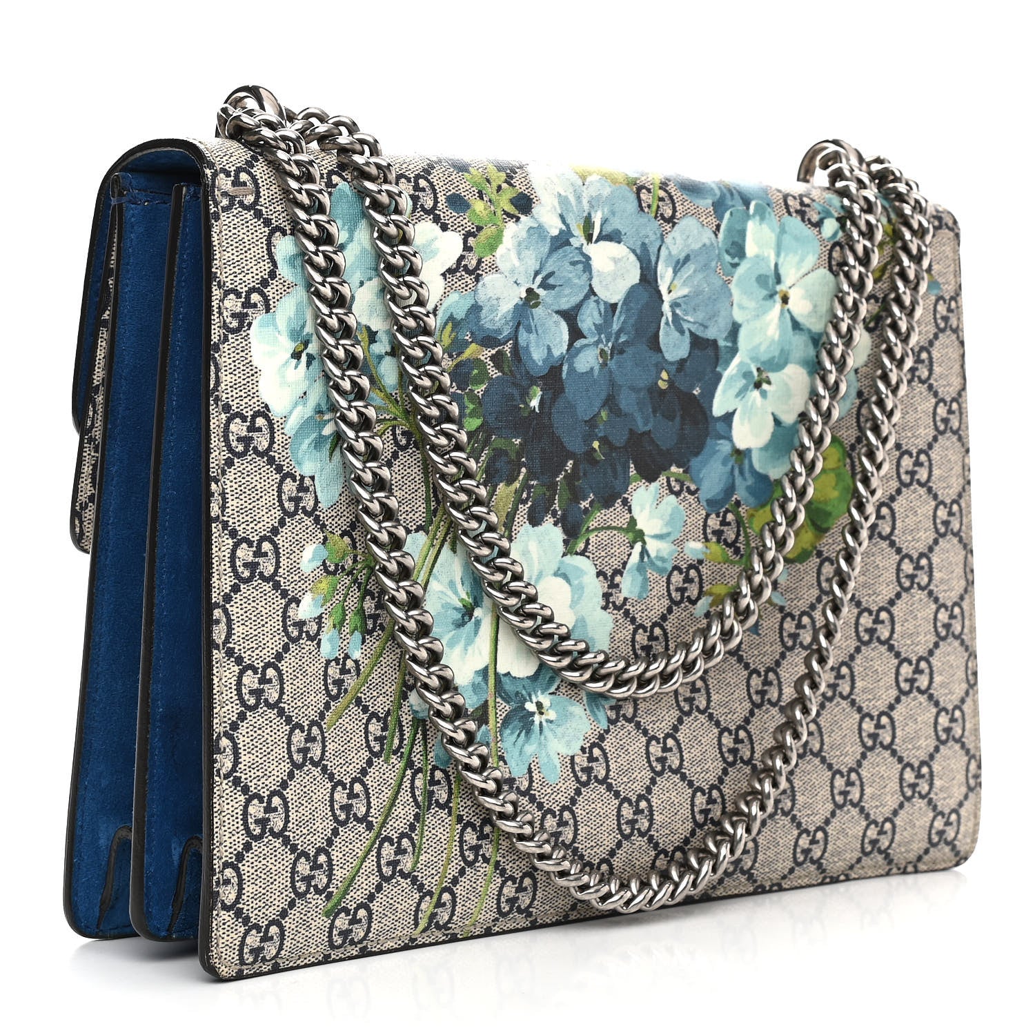 Gucci GG Supreme Monogram Blooms Medium Dionysus Shoulder Bag Beige Navy Vintage Blue 3 of 12