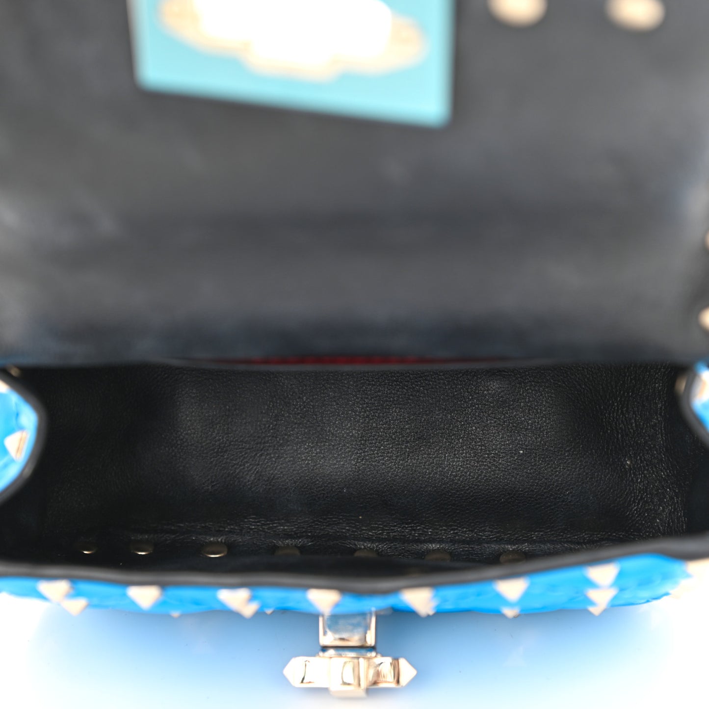 Calfskin Micro Rockstud Spike Shoulder Bag Blue Fluo