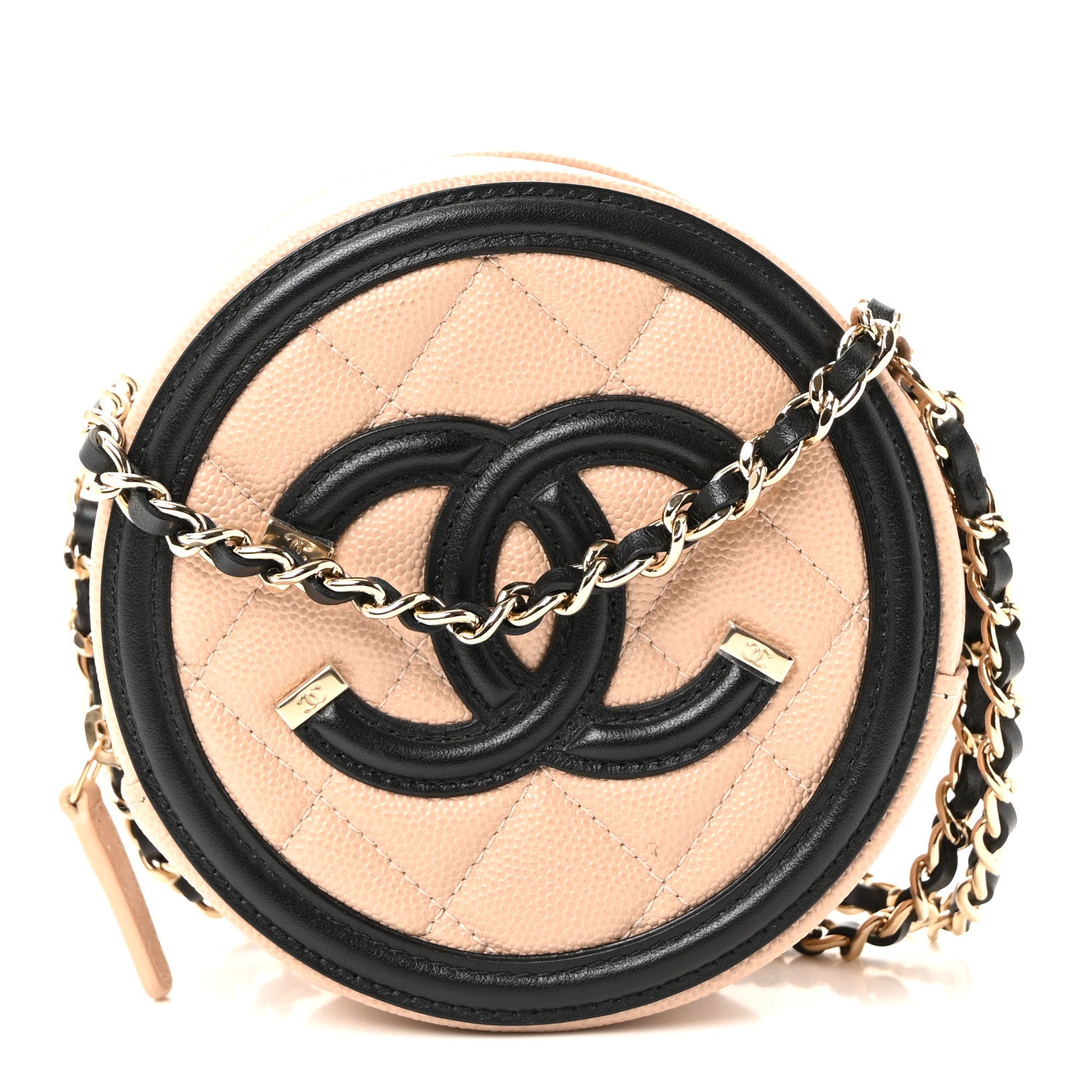 Chanel Caviar Quilted Round Filigree Crossbody Beige Black 1 of 10