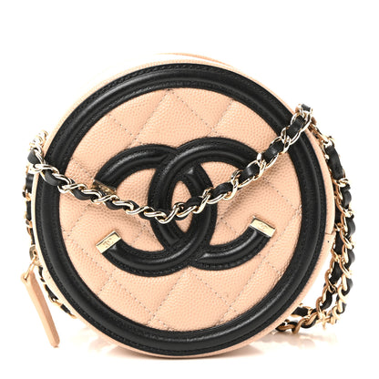 Chanel Caviar Quilted Round Filigree Crossbody Beige Black 1 of 10