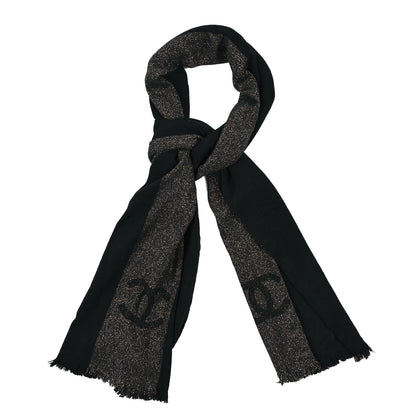 Chanel Cashmere Viscose CC Scarf Black Grey 1 of 3