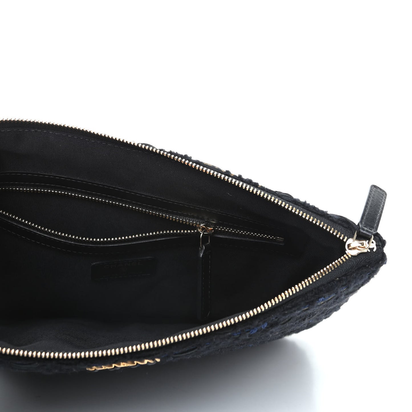 Tweed Quilted Large Chanel 19 Pouch Black Navy Gold