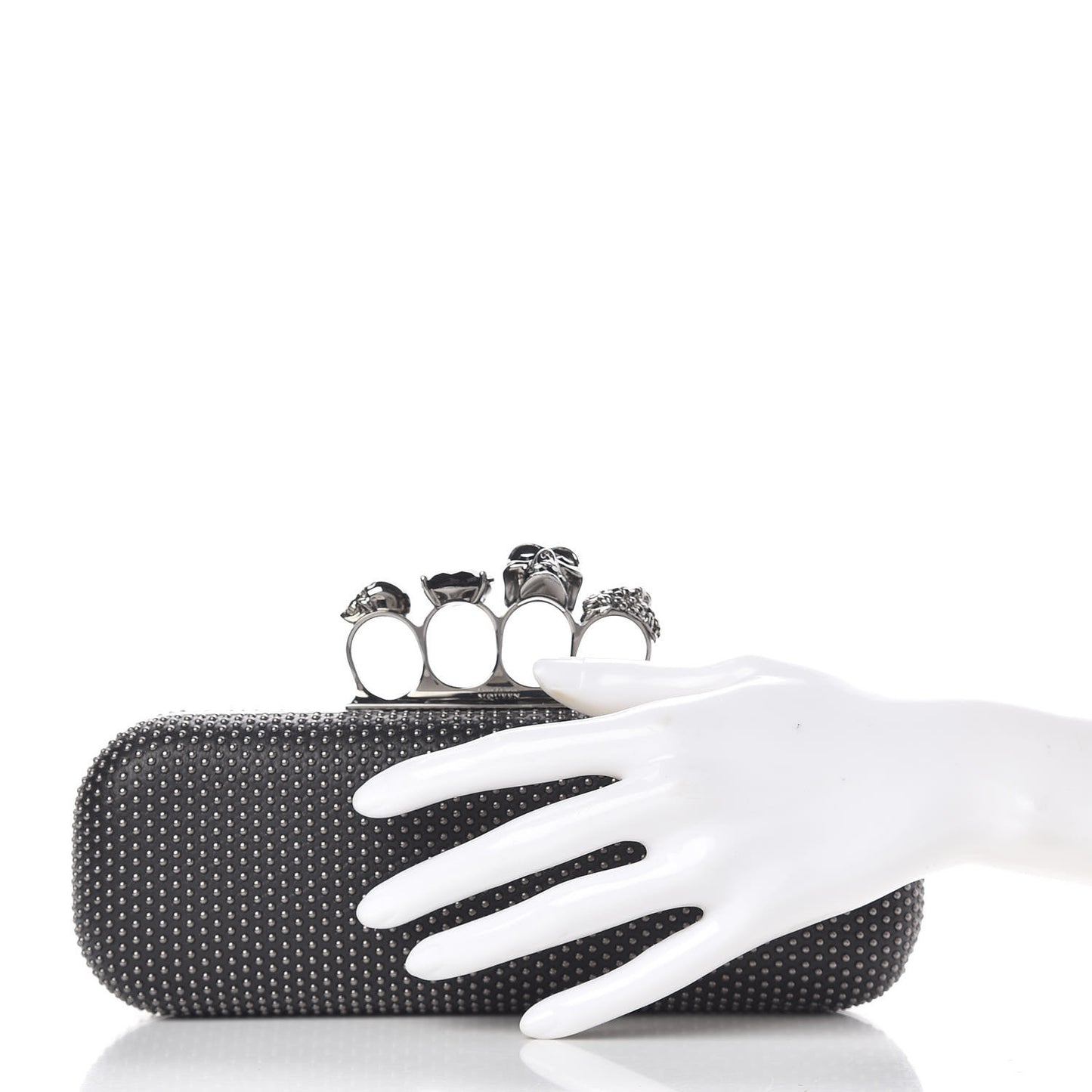 Nappa Studded Skull Knuckle Box Clutch Black