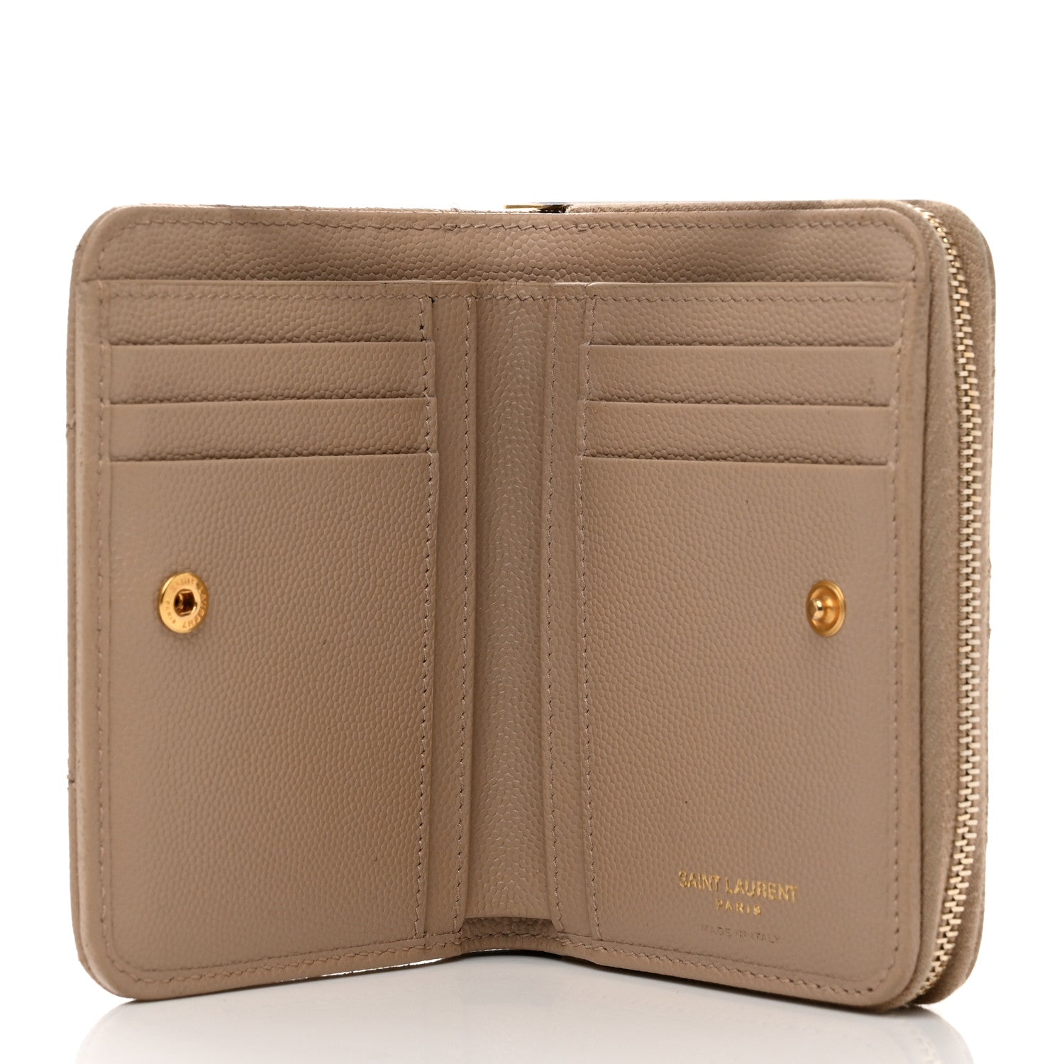 Saint Laurent Grain De Poudre Matelasse Chevron Monogram Compact Zip Around Wallet Dark Beige 5 of 8