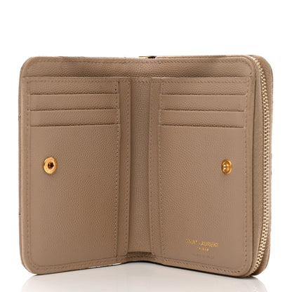 Saint Laurent Grain De Poudre Matelasse Chevron Monogram Compact Zip Around Wallet Dark Beige 5 of 8