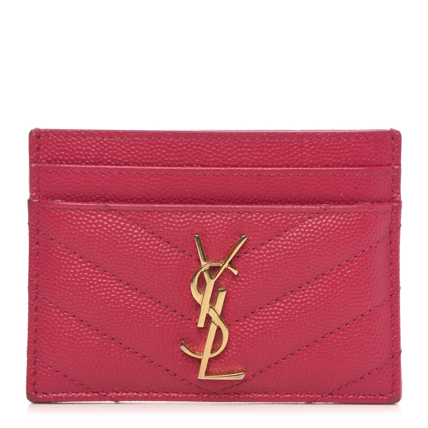 Grain De Poudre Matelasse Chevron Monogram Credit Card Case Fresh Fuxia