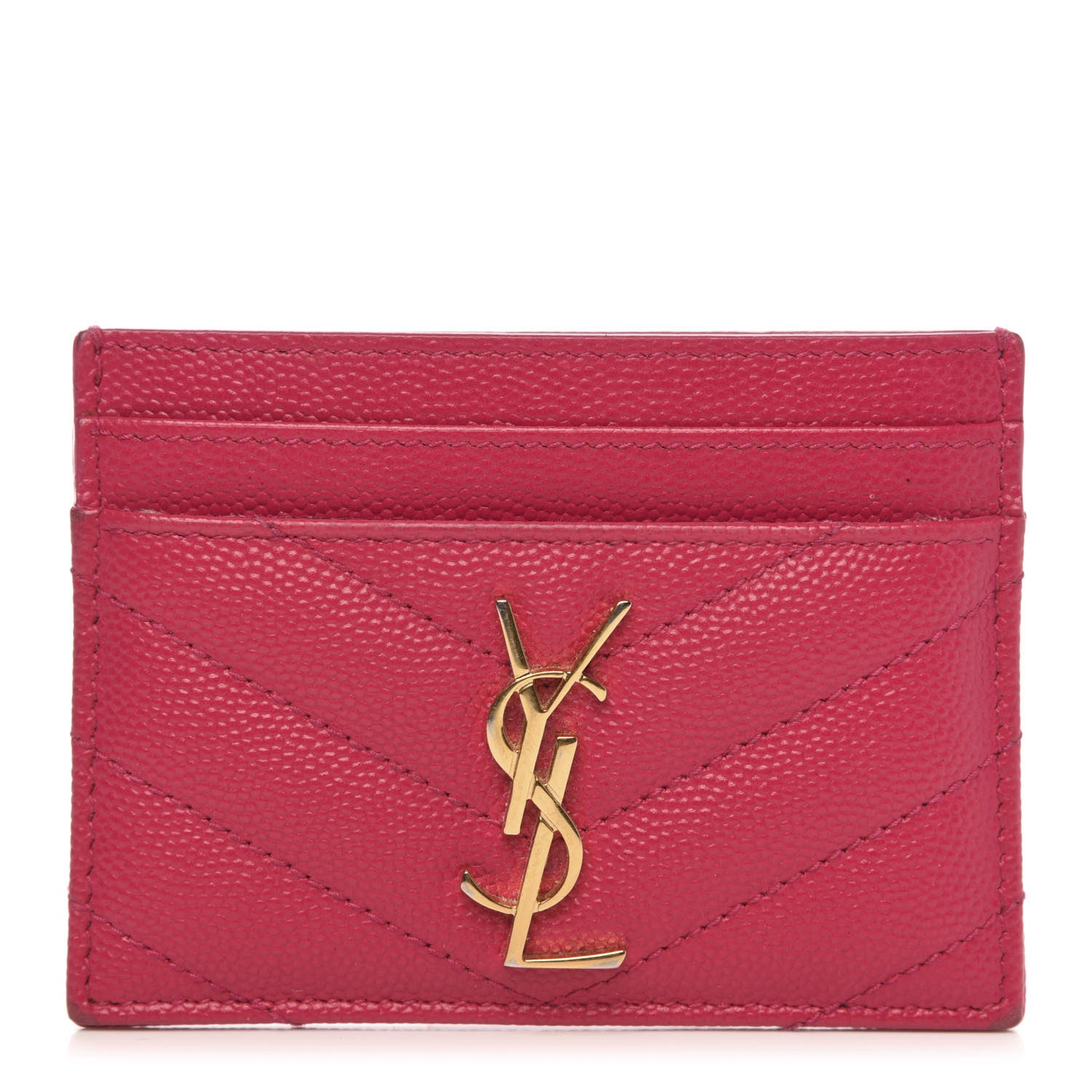 Saint Laurent Grain De Poudre Matelasse Chevron Monogram Credit Card Case Fresh Fuxia 1 of 9