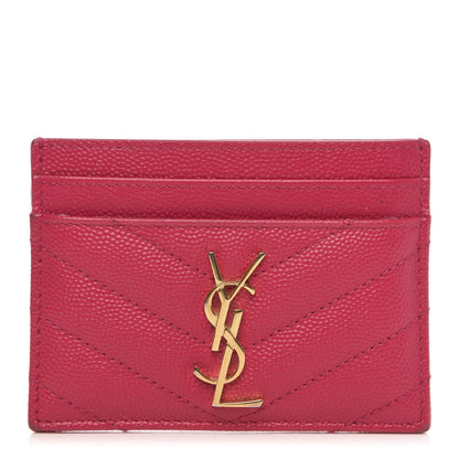 Saint Laurent Grain De Poudre Matelasse Chevron Monogram Credit Card Case Fresh Fuxia 1 of 9