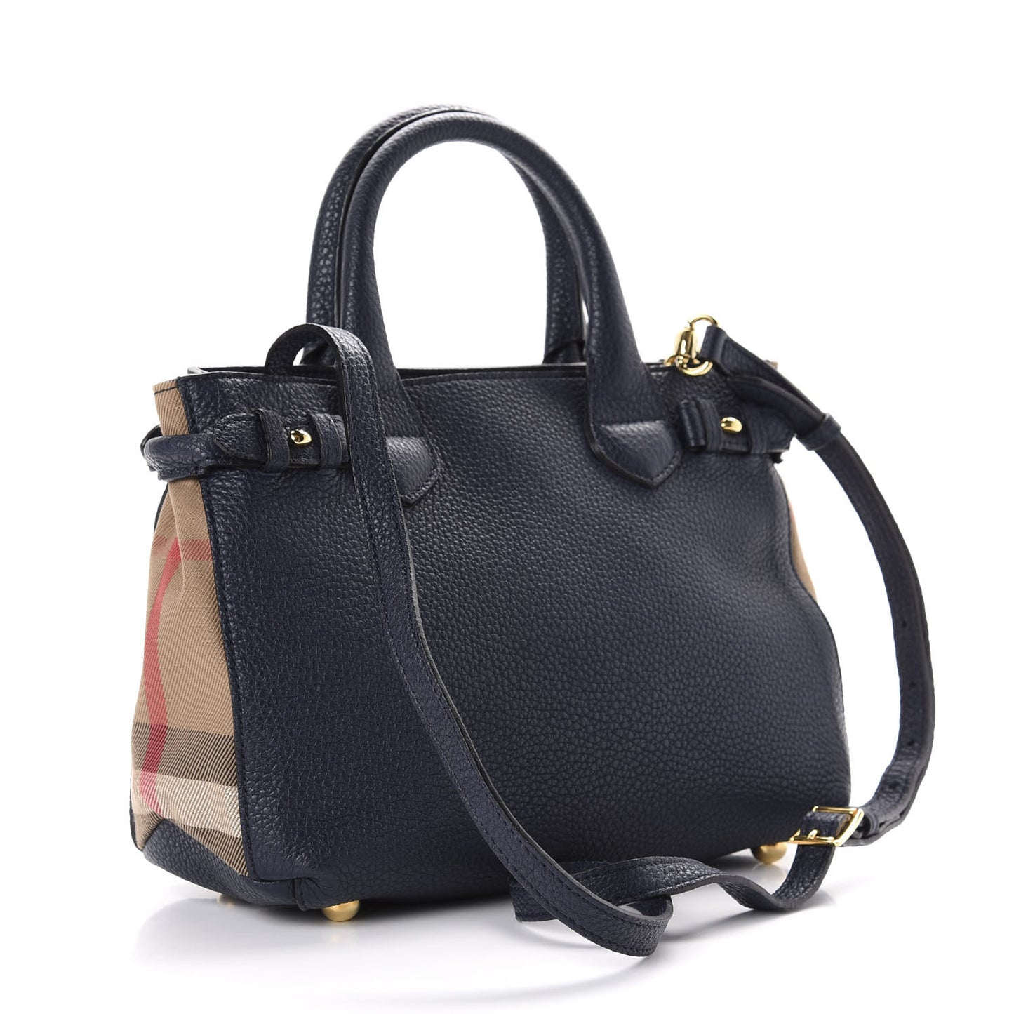 Grainy Calfskin House Check Small Banner Tote Midnight Blue