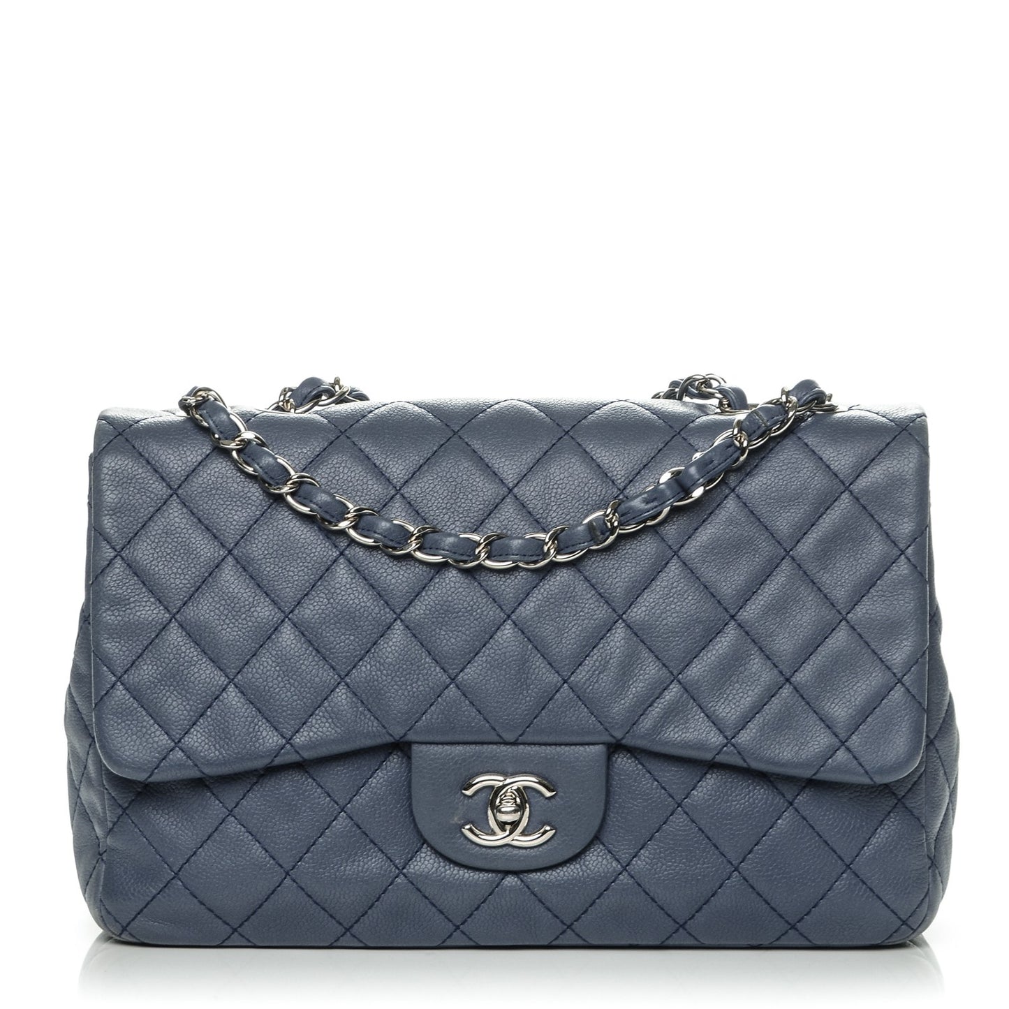 Washed Caviar Quilted Jumbo Single Flap Blue Roi