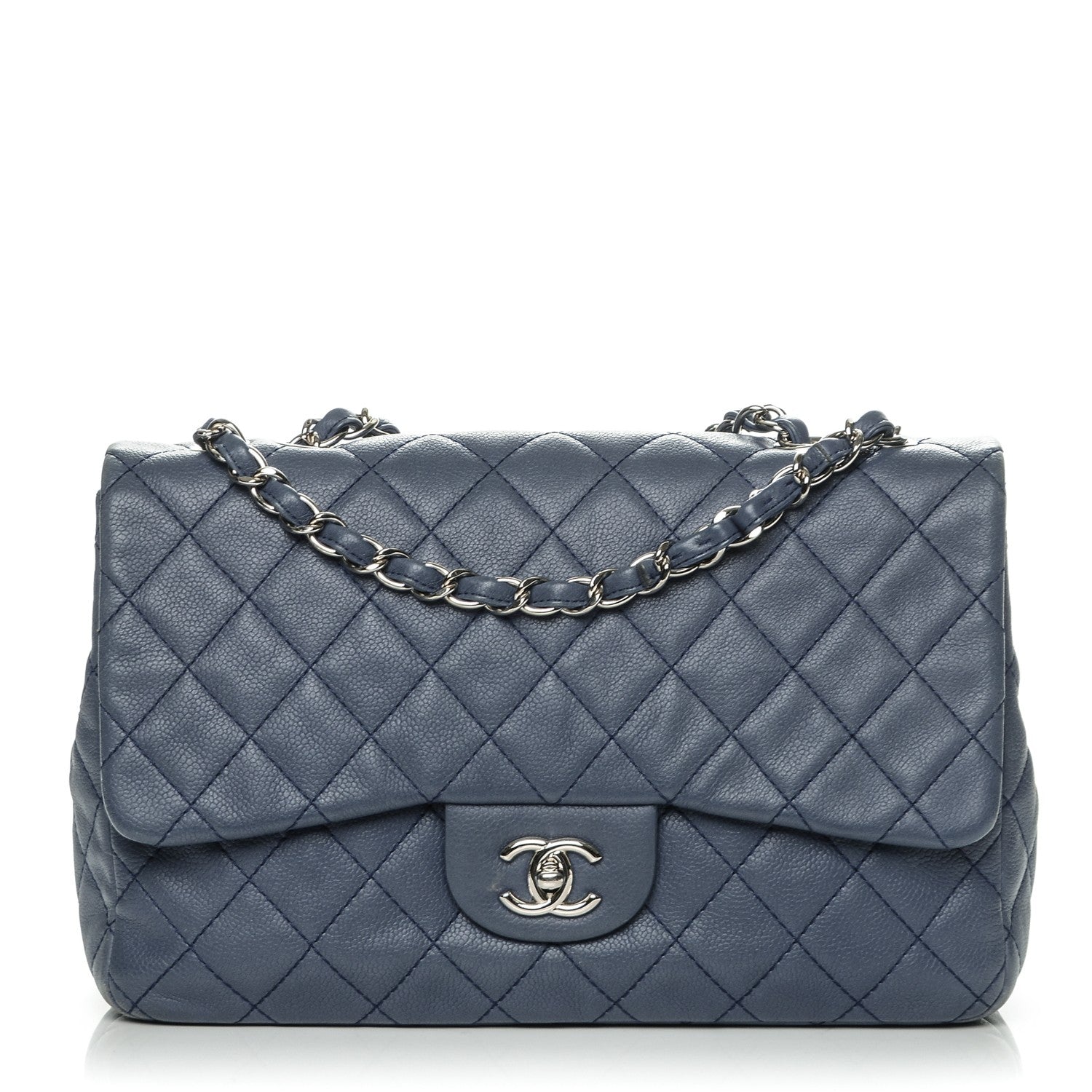 Chanel Washed Caviar Quilted Jumbo Single Flap Blue Roi 1 of 9