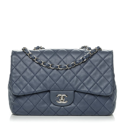 Chanel Washed Caviar Quilted Jumbo Single Flap Blue Roi 1 of 9
