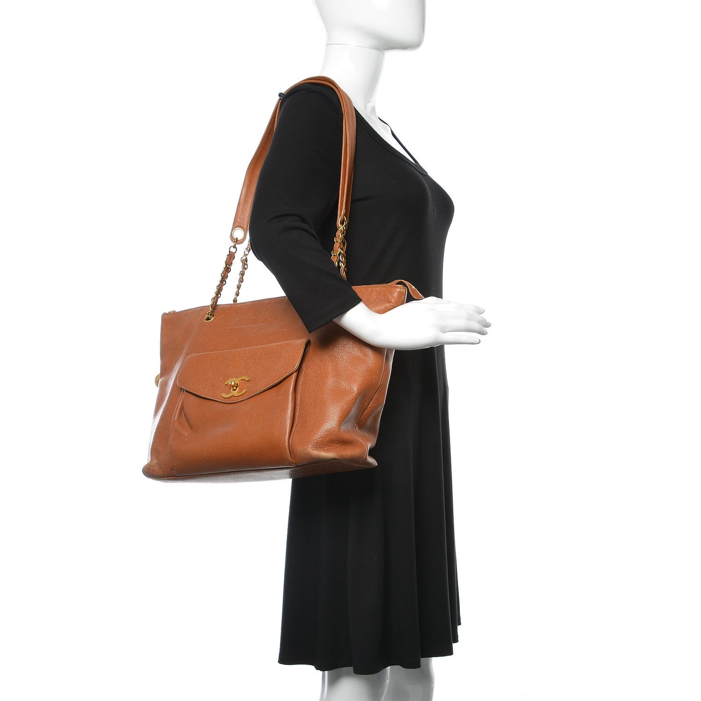 Caviar Flap Shoulder Bag Brown