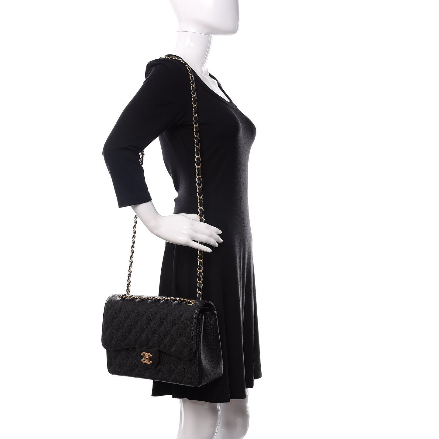 Caviar Quilted Jumbo Double Flap Black