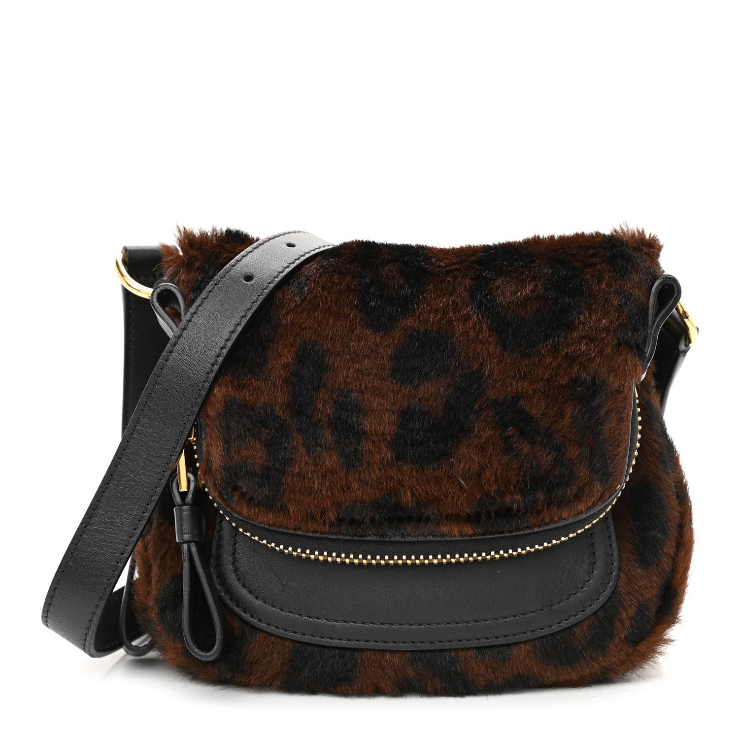 Tom Ford Calfskin Calf Hair Leopard Print Mini Jennifer Crossbody Bag Brown Black 1 of 7