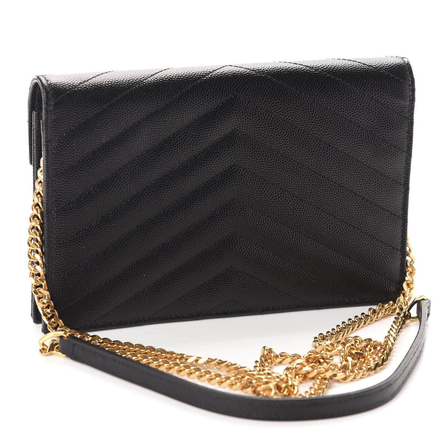 Grain De Poudre Matelasse Chevron Monogram Envelope Chain Wallet Black