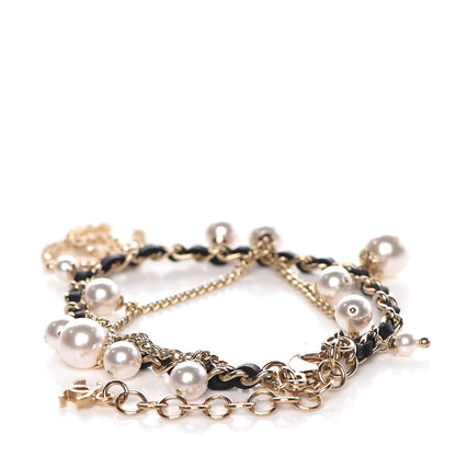 Chanel Lambskin Pearl Crystal Chain CC Bracelet Black Gold 3 of 5