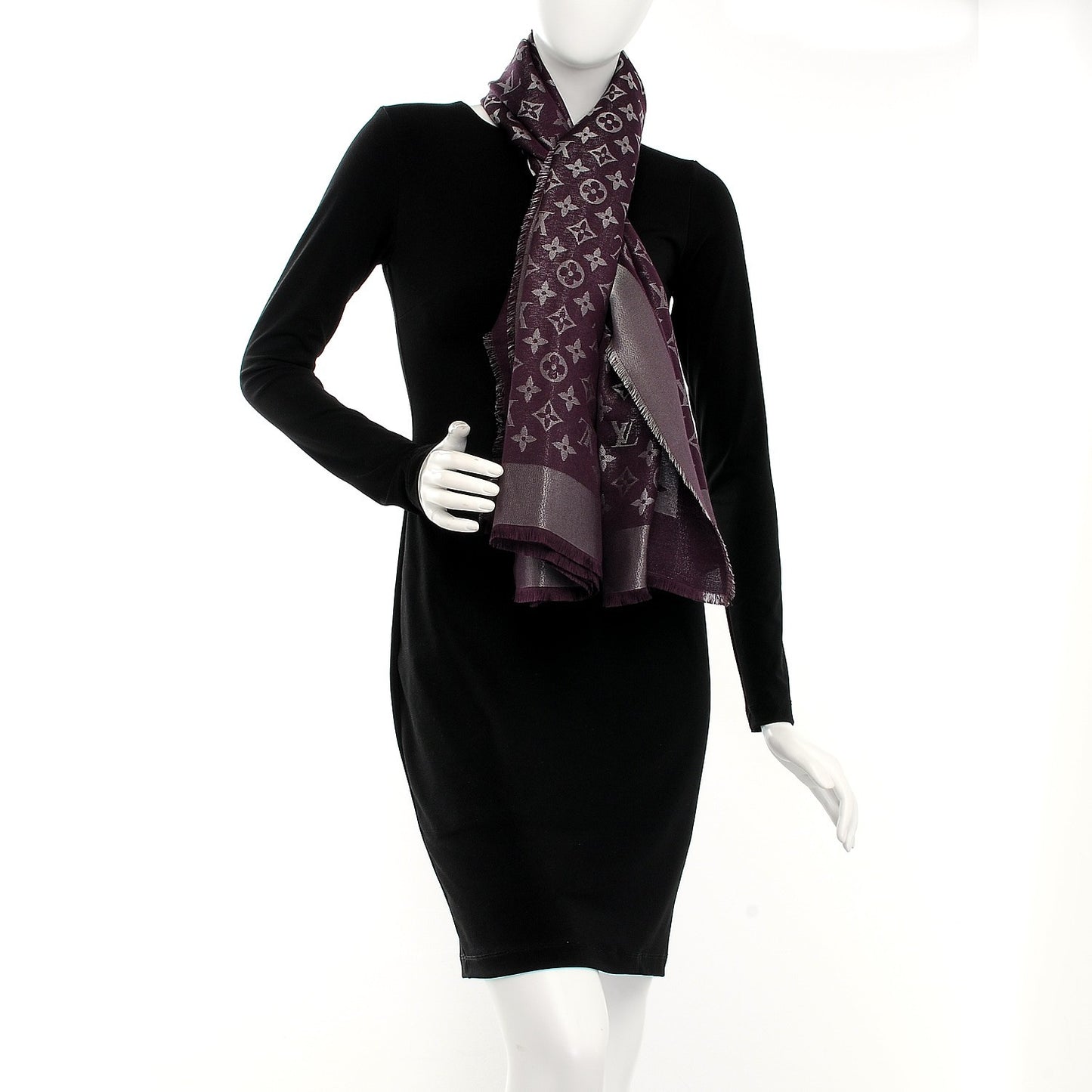 Silk Lurex Wool Monogram Shine Shawl Amarante