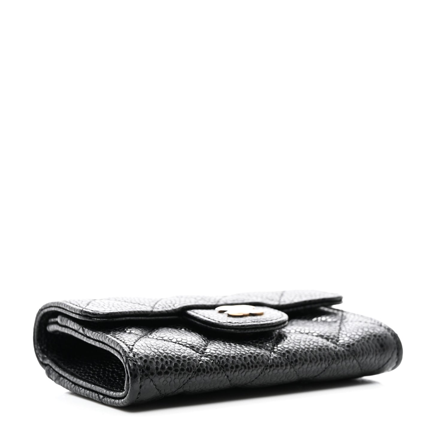 Caviar Quilted Flap Card Holder Wallet Black