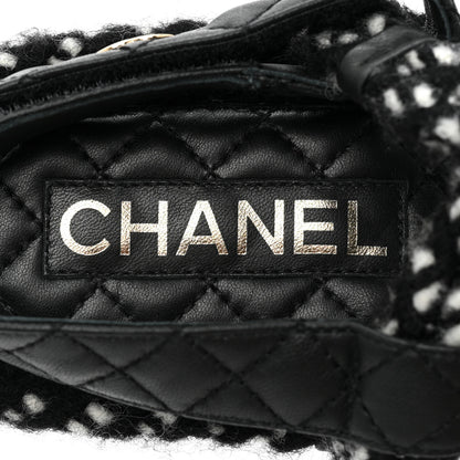 Chanel Cord Lambskin Quilted Logo Sandals 37 Black White 7 of 8