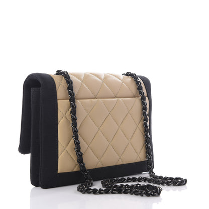 Chanel Lambskin Grosgrain Quilted Flap Beige Black 2 of 11