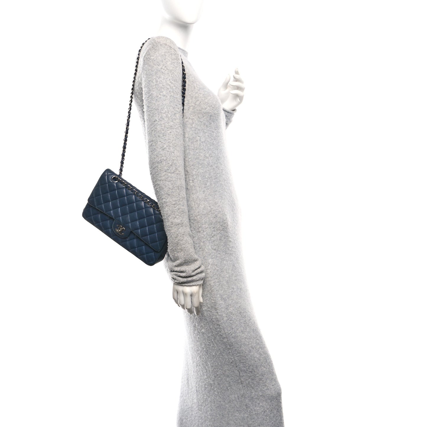 Lambskin Quilted Medium Double Flap Navy