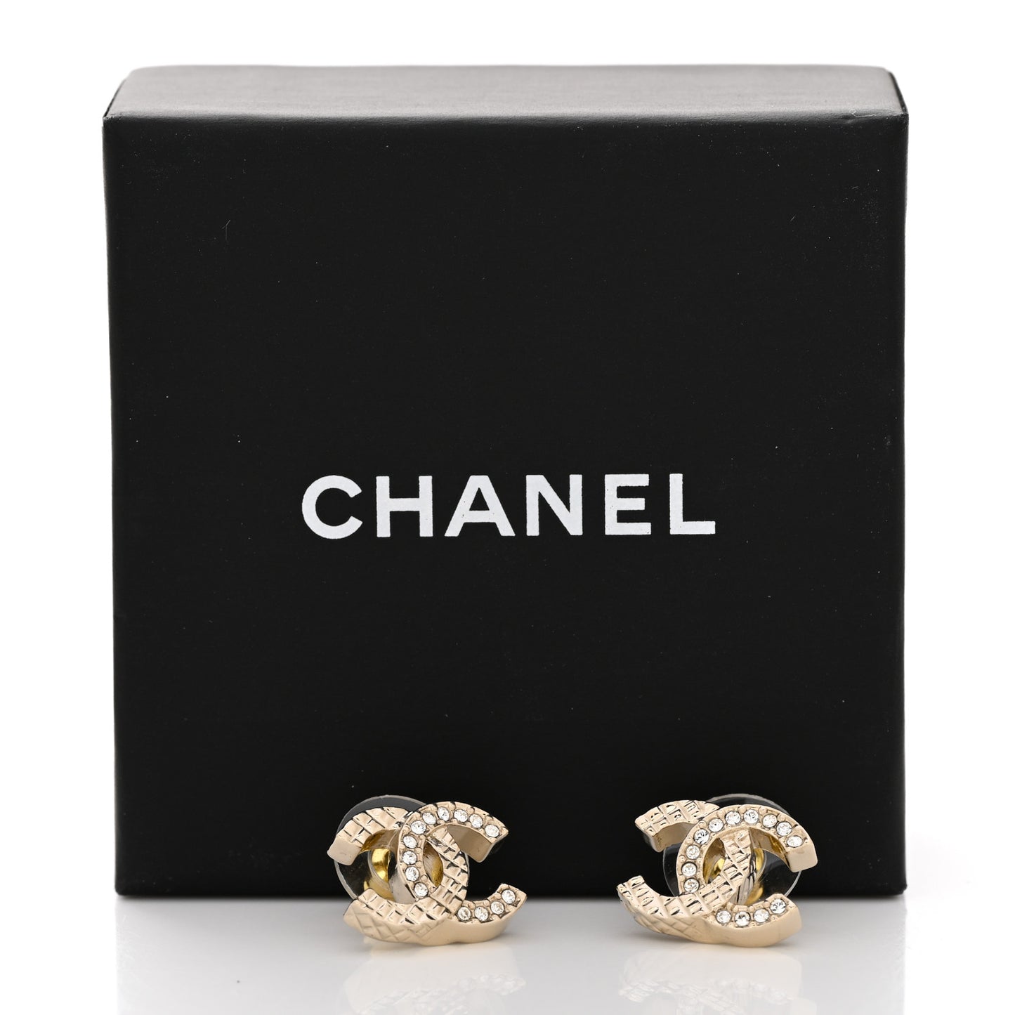 Textured Metal Crystal CC Earrings Gold