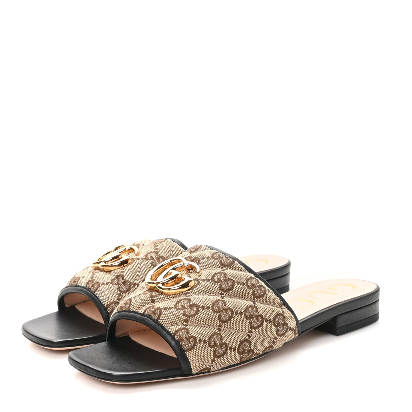 Monogram Matelasse Diagonal GG Marmont Flat Slide Sandals 36.5 Beige Ebony Black