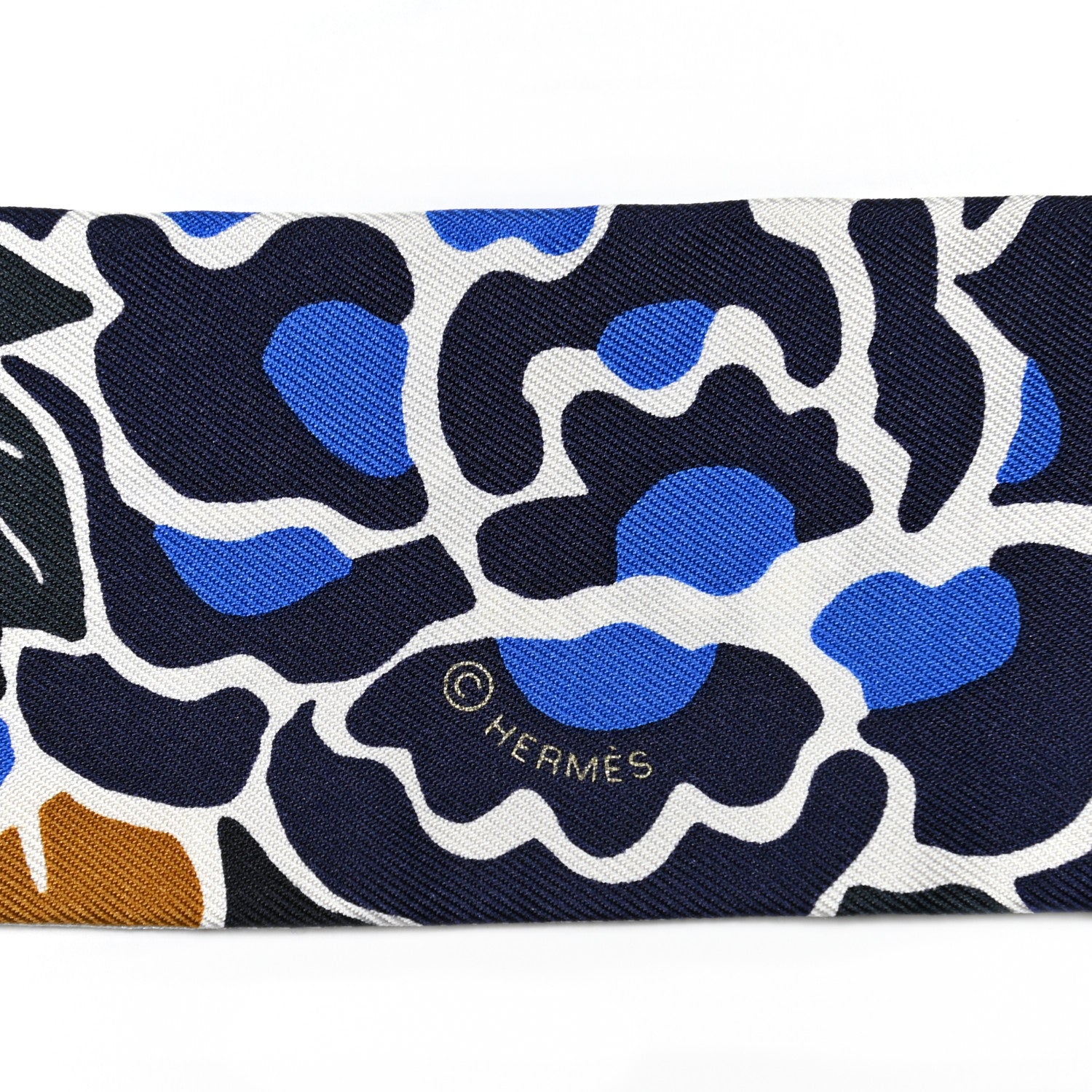 Hermes Silk Bingata Twilly Marine Tabac White 3 of 4