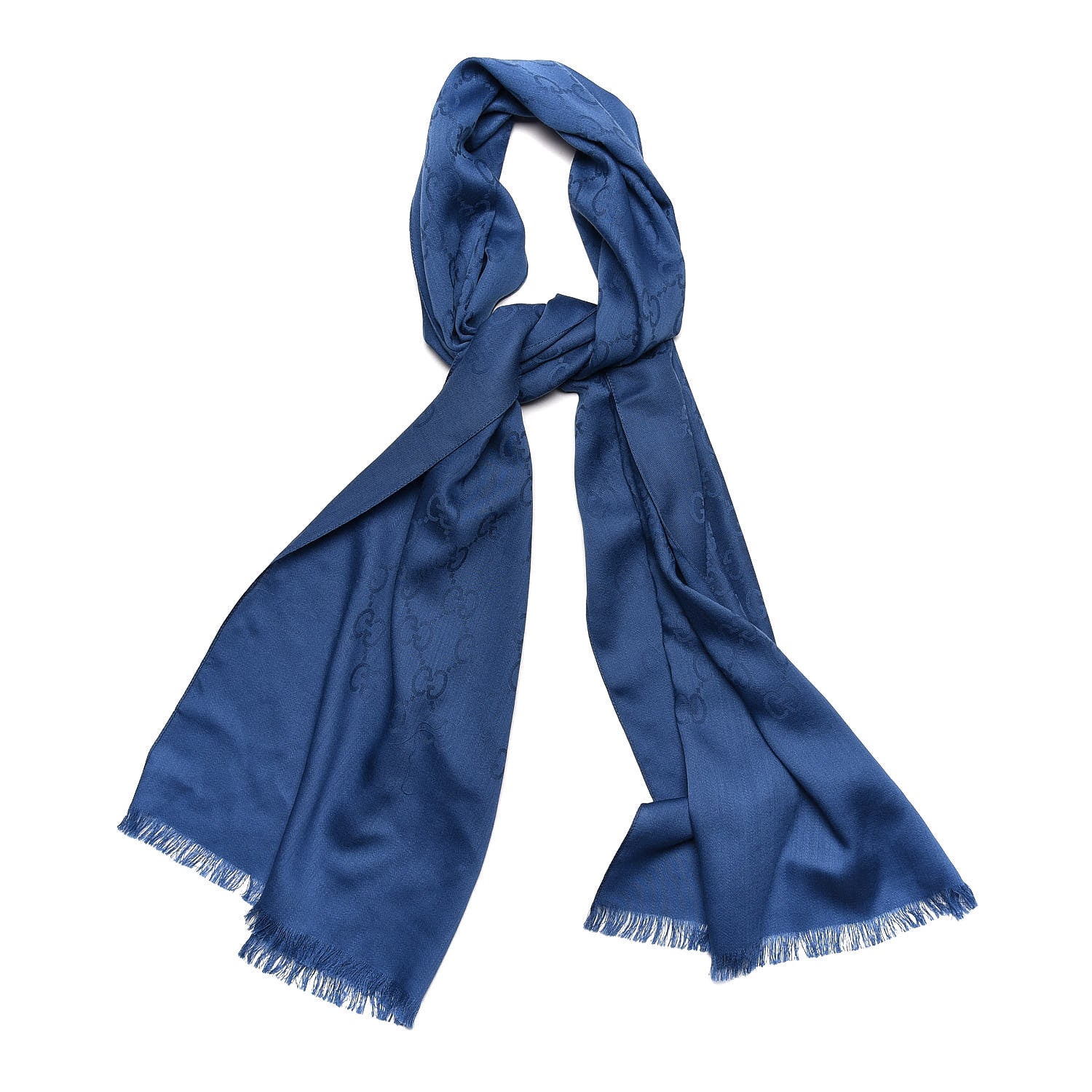 Gucci Wool Silk Jacquard Monogram Scarf Blue 1 of 4
