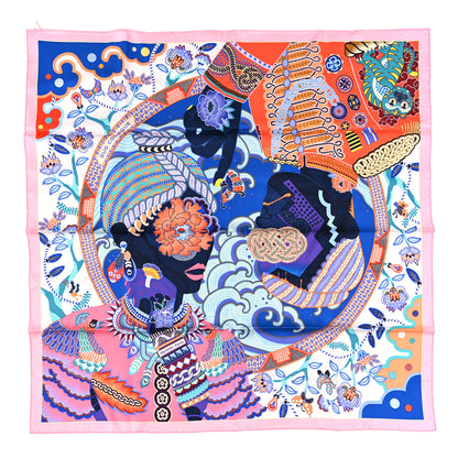 Hermes Silk Twill Duo Cosmique Scarf 90 Rose Pale Bleu Orange 1 of 3