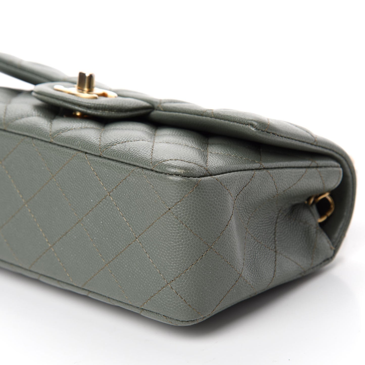 Iridescent Caviar Quilted Mini Rectangular Flap Green