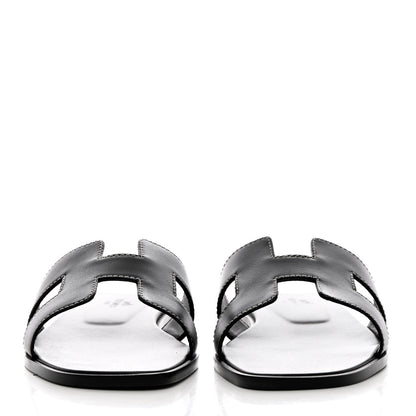 Hermes Box Calfskin Oran Sandals 38 Black 2 of 10