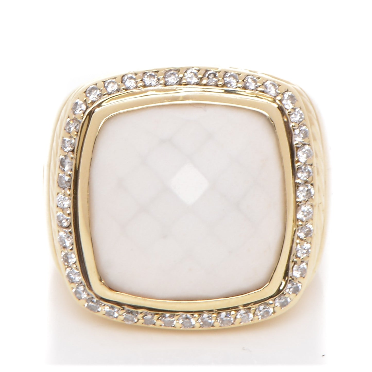 18K Yellow Gold Diamond White Agate 14mm Albion Statement Ring 50 5.25