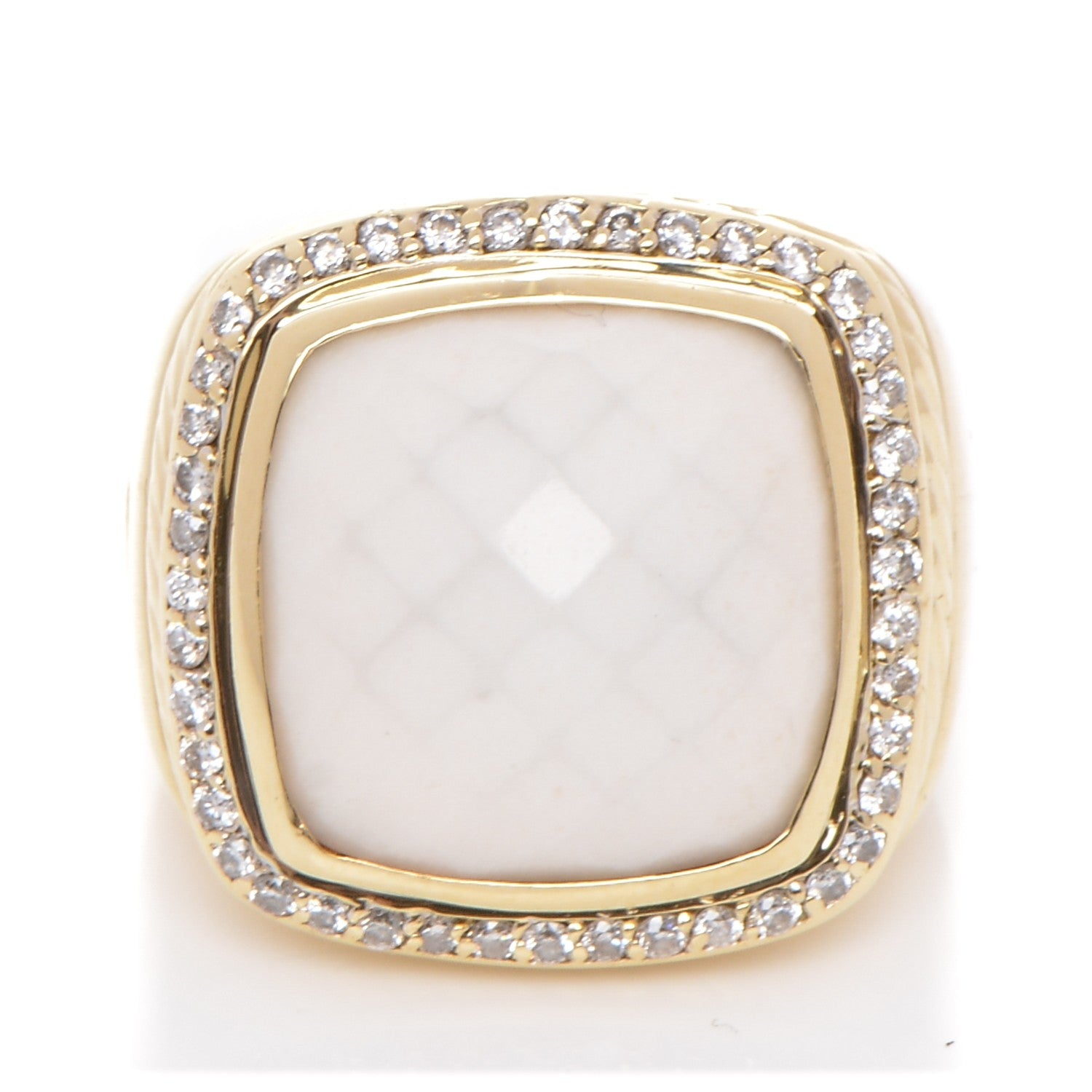 David Yurman 18K Yellow Gold Diamond White Agate 14mm Albion Statement Ring 50 5.25 1 of 6