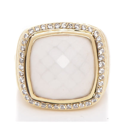 David Yurman 18K Yellow Gold Diamond White Agate 14mm Albion Statement Ring 50 5.25 1 of 6