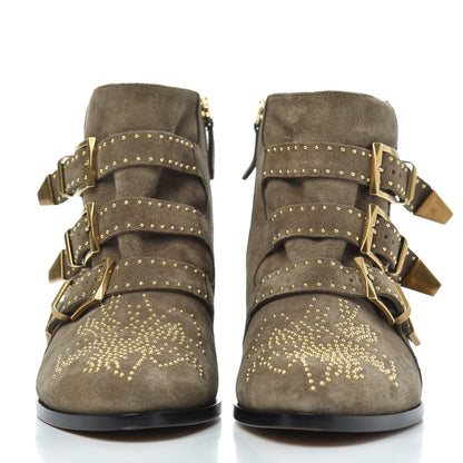 Chloe Suede Sheepskin Studded Susanna Ankle Boots 40 Dark Greige 2 of 10