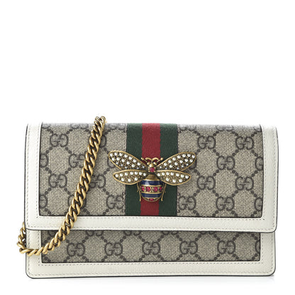 Gucci GG Supreme Monogram Web Queen Margaret Chain Wallet White 1 of 10
