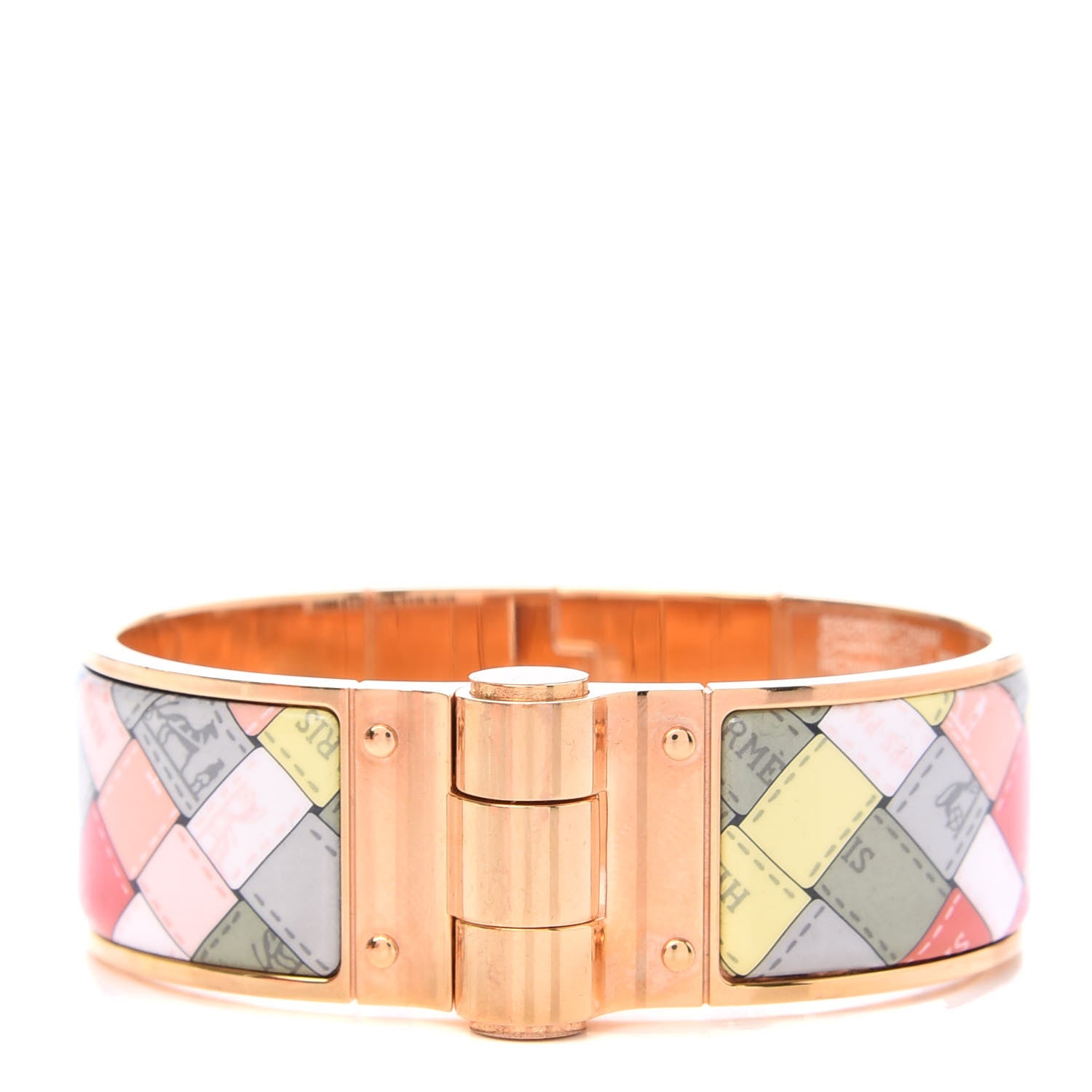 Hermes Enamel Printed Wide Bolduc Au Carre Hinged Bracelet M Romantique 1 of 5