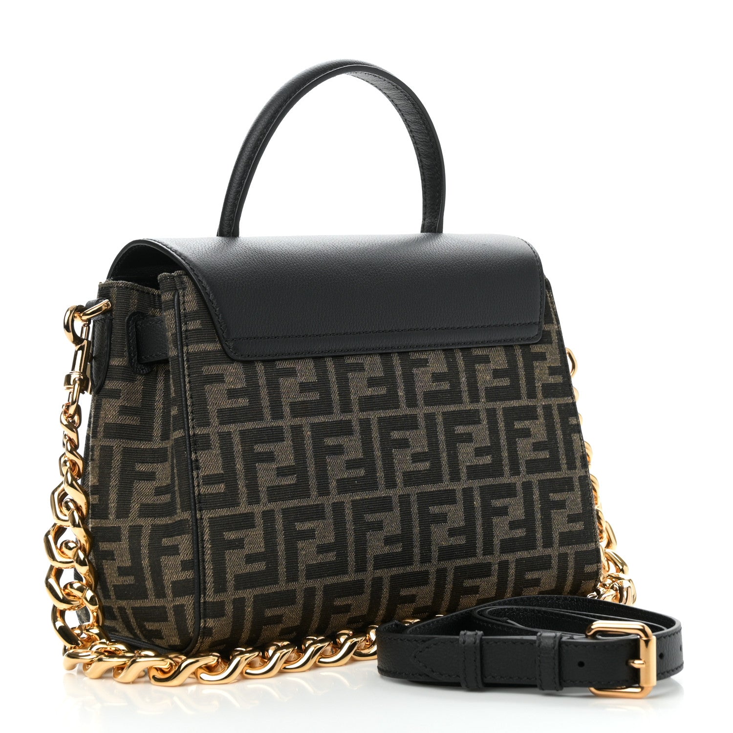 Versace X FENDI Grained Calfskin Fendace Medium La Medusa Top Handle Bag Black Brown 3 of 9